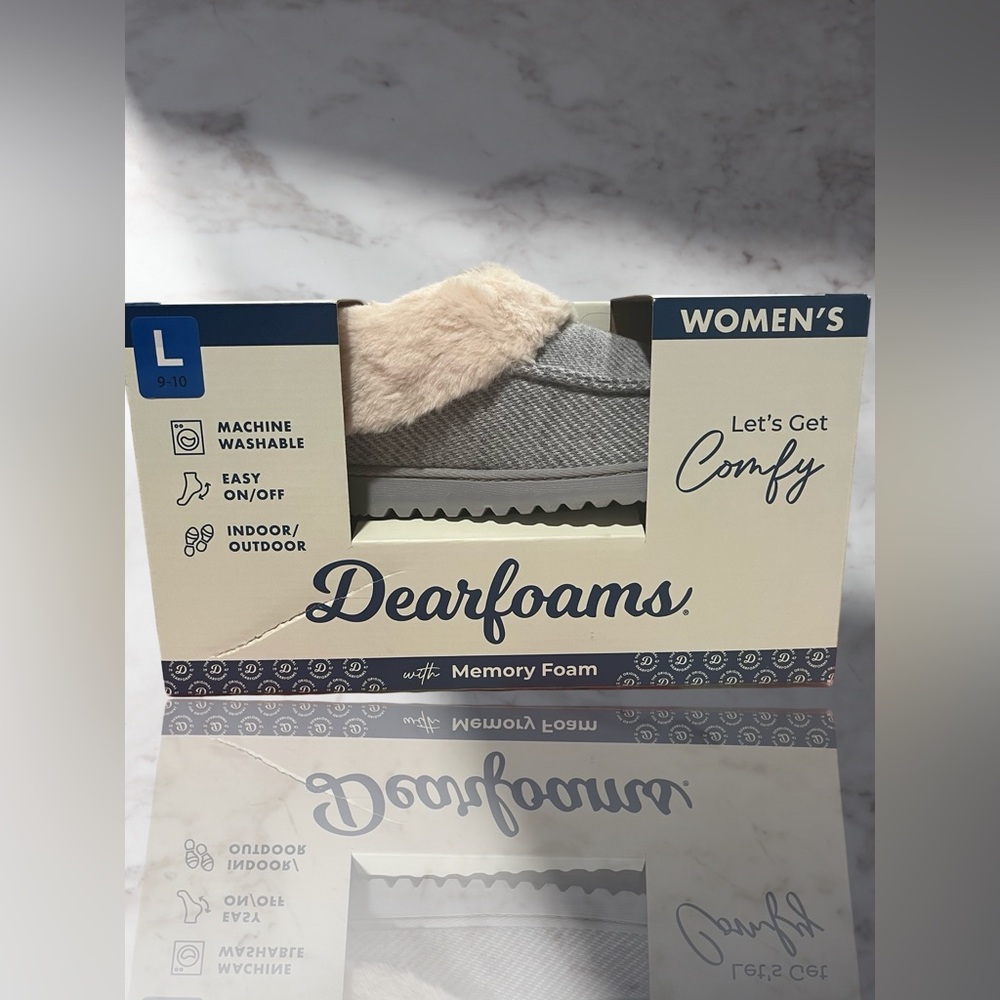 Dearfoams Women’s Grey Indoor/Outdoor Memory Foam Slippers Size Large